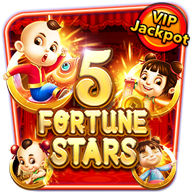 5 Fortune Stars slot game icon featuring cartoon children characters and “VIP Jackpot” label.