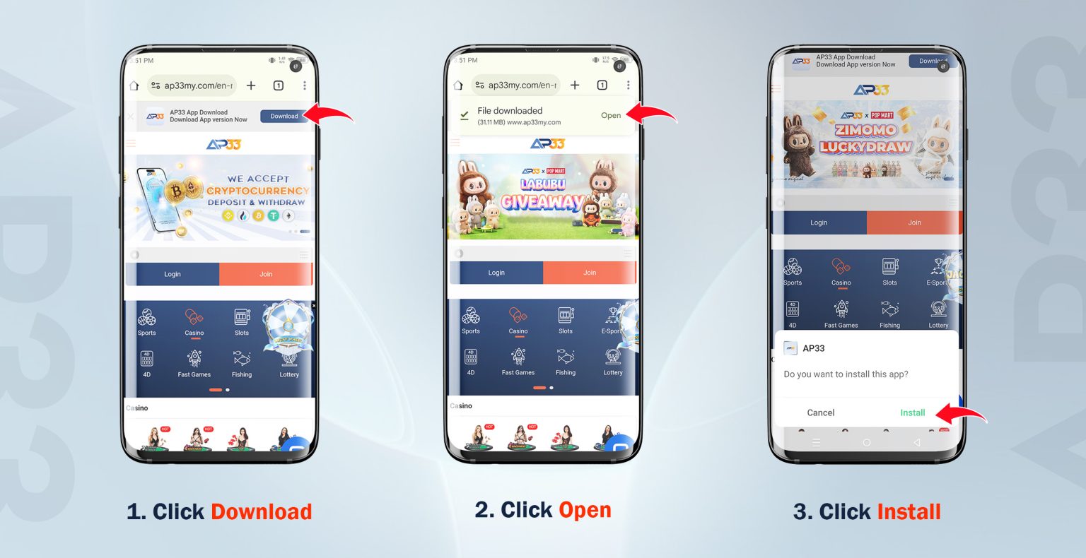 AP33 Android APK download guide step 2 click open