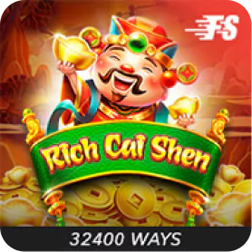 Rich Cai Shen slot game icon featuring the God of Wealth holding gold ingots with “32400 Ways” text.