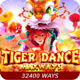 Tiger Dance Maxways slot game icon featuring a festive lion dance costume and cheerful character with “32400 Ways” text.